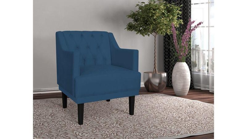 Imagem de Kit 2 Poltronas Decorativa Alice Suede Azul Marinho Pés Madeira Mz Decor