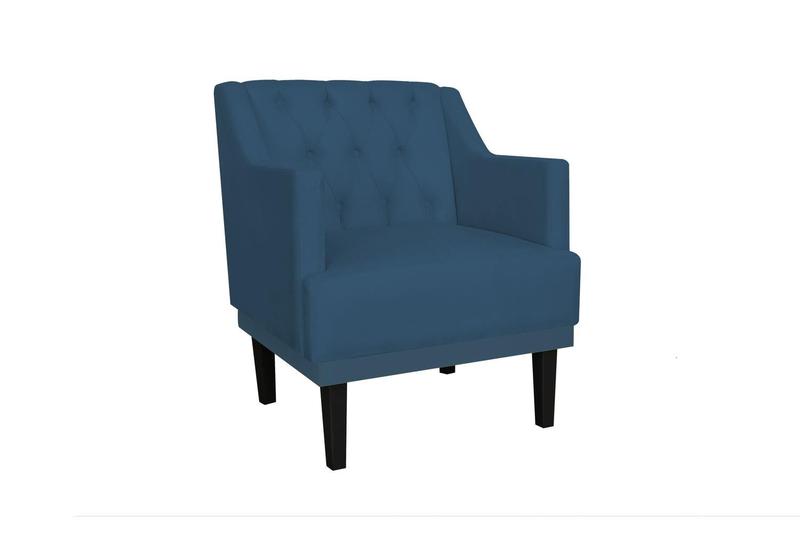 Imagem de Kit 2 Poltronas Decorativa Alice Suede Azul Marinho Pés Madeira Mz Decor