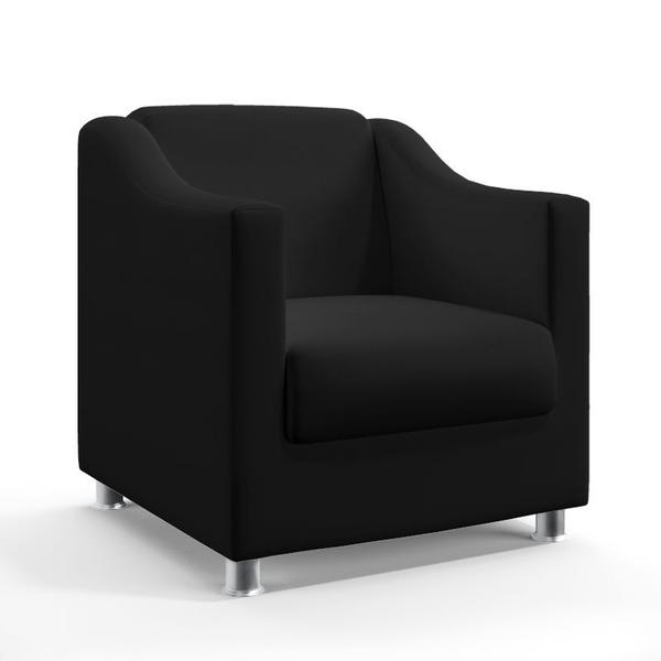 Imagem de Kit 2 Poltronas Decorativa Alya E Puff Izar Couro Preto Aradecor