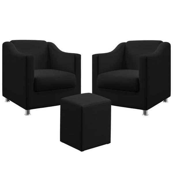 Imagem de Kit 2 Poltronas Decorativa Alya E Puff Izar Couro Preto Aradecor