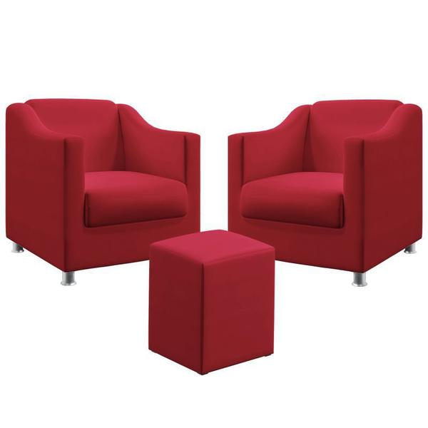 Imagem de Kit 2 Poltronas Decorativa Alya E Puff Izar Sued Vermelho Aradecor