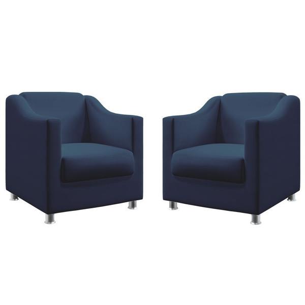 Imagem de Kit 2 Poltronas Decorativa Alya Suede Azul Marinho Aradecor