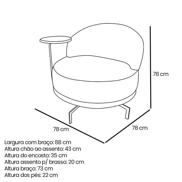 Imagem de Kit 2 Poltronas Decorativa Andromeda Linho Bouclê Base Giratória de Ferro - Pallazio