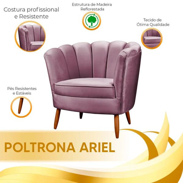 Imagem de Kit 2 Poltronas Decorativa Ariel Petala com Pés de Madeira Shop das Cabeceiras