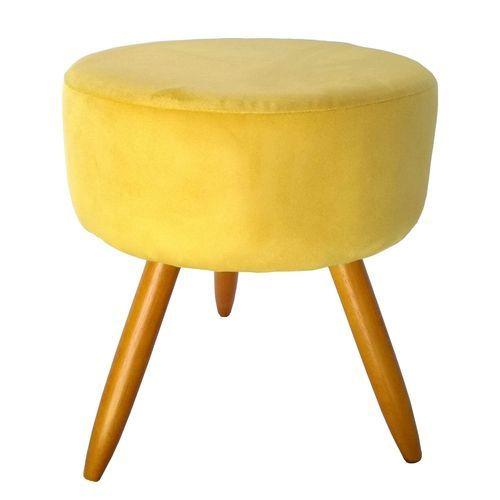 Imagem de Kit 2 Poltronas Decorativa Aurora + 1 Puff Redondo Suede Amarelo Pés Madeira Mz Decor