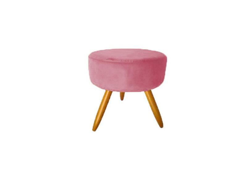 Imagem de Kit 2 Poltronas Decorativa Aurora + 1 Puff Redondo Suede Rosa Pés Madeira Mz Decor