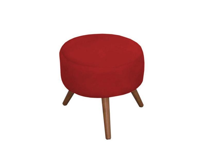 Imagem de Kit 2 Poltronas Decorativa Aurora + 1 Puff Redondo Suede Vermelho Pés Madeira Mz Decor