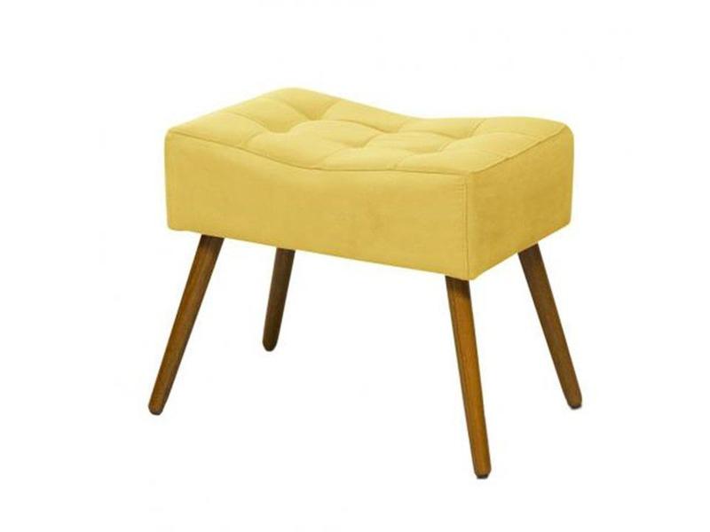 Imagem de Kit 2 Poltronas Decorativa Aurora + 1 Puff Retangular Suede Amarelo Pés Madeira Mz Decor