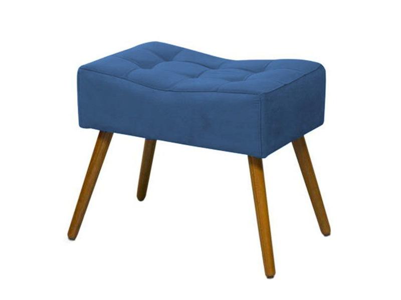 Imagem de Kit 2 Poltronas Decorativa Aurora + 1 Puff Retangular Suede Azul Marinho Pés Madeira Mz Decor