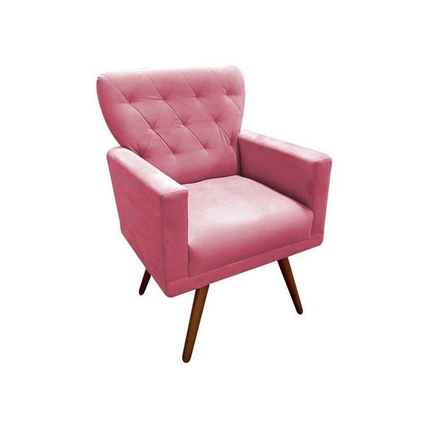 Imagem de Kit 2 Poltronas Decorativa Aurora Suede Rosa Pés Madeira Ms Decor