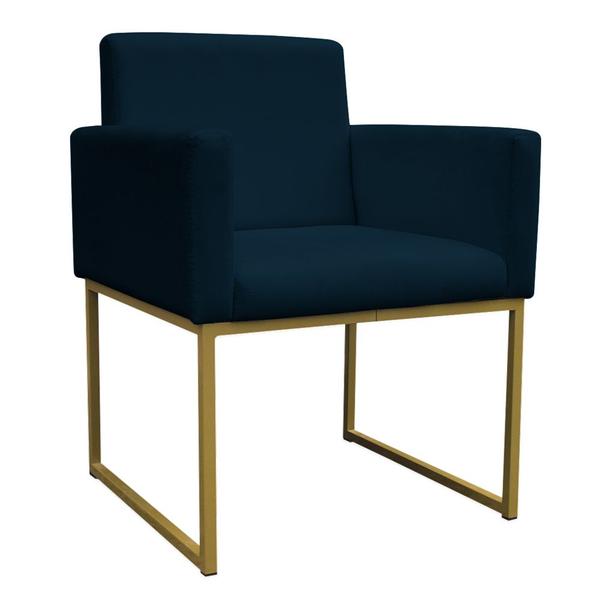 Imagem de Kit 2 Poltronas Decorativa Base De Ferro Gold Veludo Azul Marinho  - Montanaris Decor