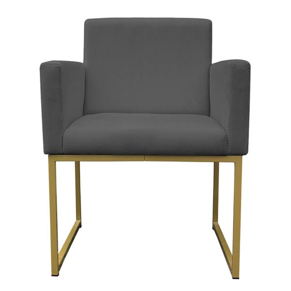 Imagem de Kit 2 Poltronas Decorativa Base De Ferro Gold Veludo Cinza - Montanaris Decor