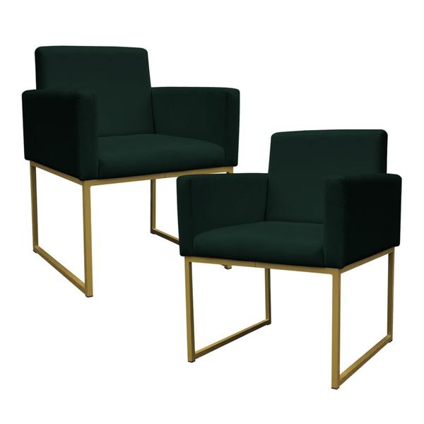 Imagem de Kit 2 Poltronas Decorativa Base De Ferro Gold Veludo Verde - Montanaris Decor