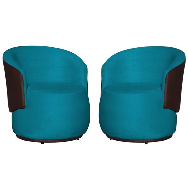 Imagem de Kit 2 Poltronas Decorativa Beatriz Orgânica Composê Couro Marrom Suede Azul Tiffany Mz Decor