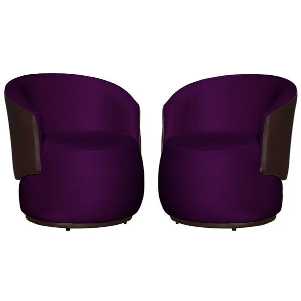 Imagem de Kit 2 Poltronas Decorativa Beatriz Orgânica Composê Couro Marrom Veludo Roxo Mz Decor