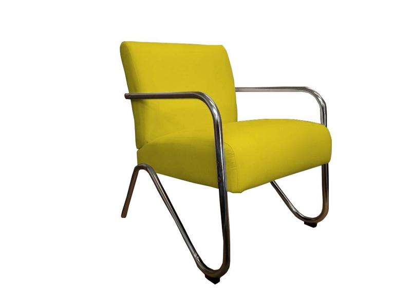 Imagem de Kit 2 Poltronas Decorativa Bela Couro Amarelo Braço Cromado Ms Decor