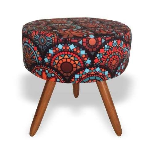 Imagem de Kit 2 Poltronas Decorativa Bia + Puff Redondo Suede Mandala Pés Madeira Mz Decor