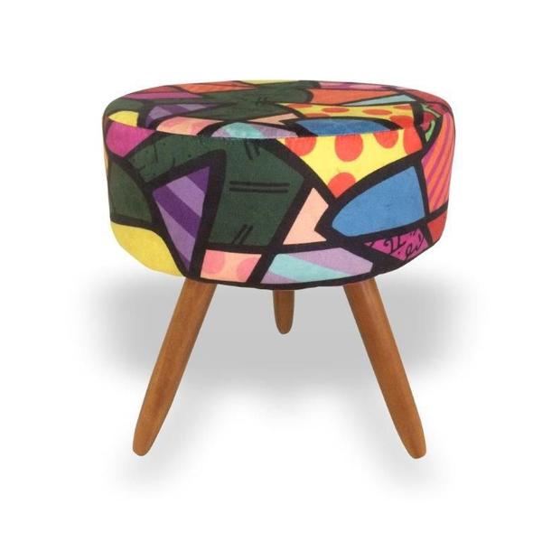 Imagem de Kit 2 Poltronas Decorativa Bia + Puff Redondo Suede Romero Brito Pés Madeira Ms Decor