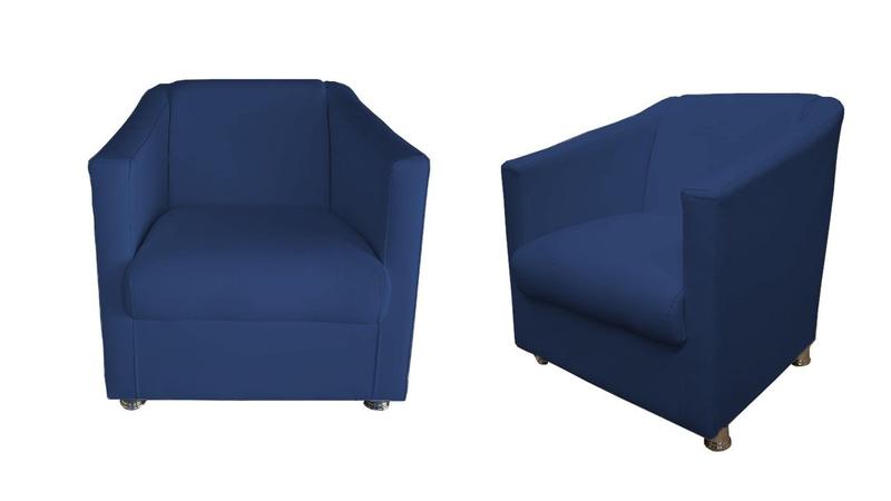 Imagem de Kit 2 Poltronas Decorativa Biane Couro Azul Marinho Pés Cromado Ms Decor