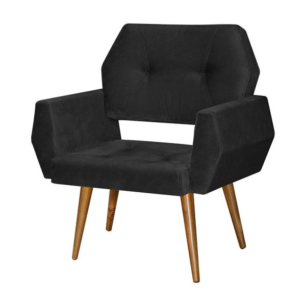 Imagem de Kit 2 Poltronas Decorativa Breda Prime Veludo Preto Base Fixa em Madeira Maciça