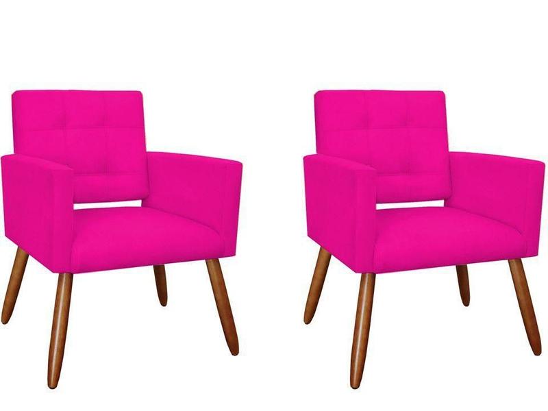 Imagem de Kit 2 Poltronas Decorativa Camila Couro Rosa Pink Pés Madeira Ms Decor