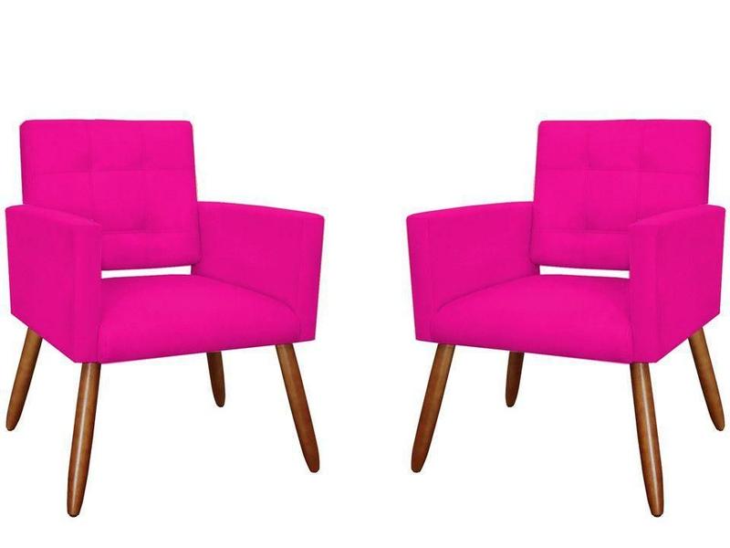 Imagem de Kit 2 Poltronas Decorativa Camila Couro Rosa Pink Pés Madeira Mz Decor