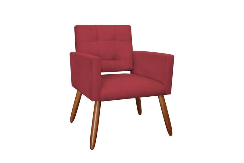 Imagem de Kit 2 Poltronas Decorativa Camila Couro Vermelho Pés Madeira Ms Decor