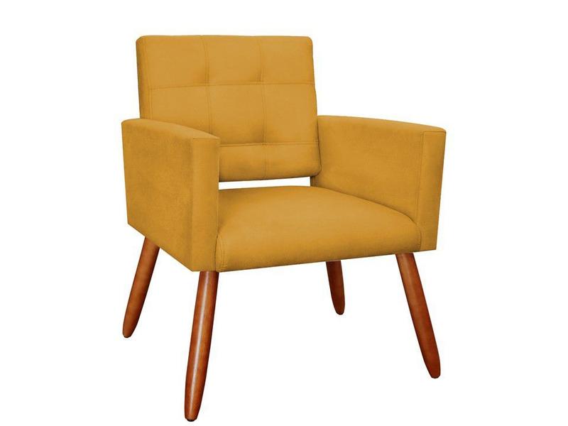 Imagem de Kit 2 Poltronas Decorativa Camila Suede Amarelo Pés Madeira Ms Decor