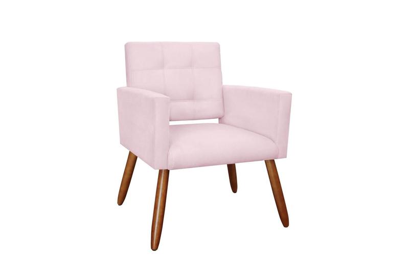 Imagem de Kit 2 Poltronas Decorativa Camila Suede Rosa Bebê Pés Madeira Mz Decor