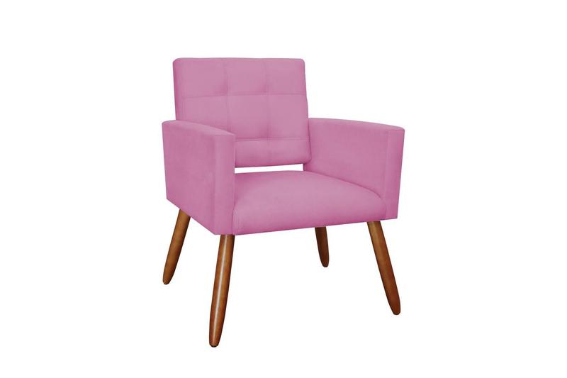 Imagem de Kit 2 Poltronas Decorativa Camila Suede Rosa Pés Madeira Mz Decor