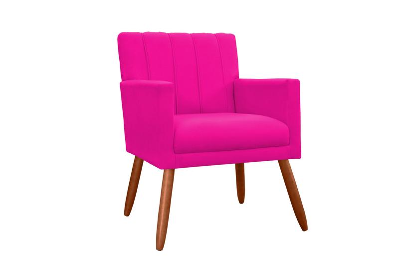 Imagem de Kit 2 Poltronas Decorativa Cecília Couro Rosa Pink Pés Madeira Ms Decor