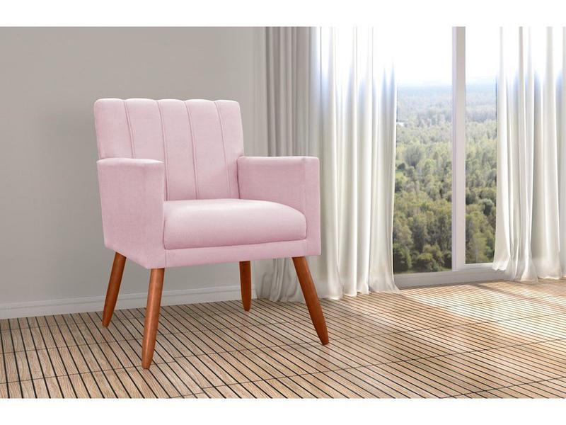 Imagem de Kit 2 Poltronas Decorativa Cecília Suede Rosa Bebê Pés Madeira Mz Decor