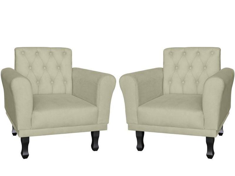 Imagem de Kit 2 Poltronas Decorativa Classic Couro Bege Pés Madeira Mz Decor