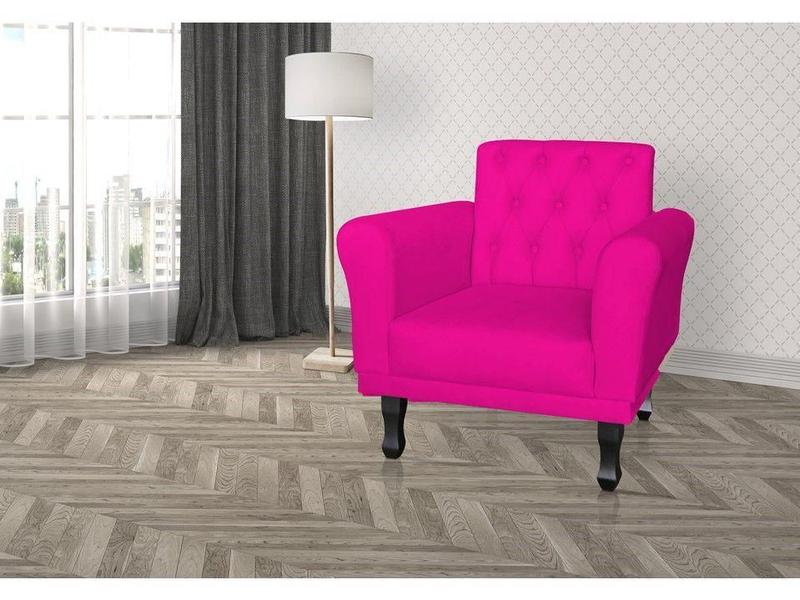 Imagem de Kit 2 Poltronas Decorativa Classic Couro Rosa Pink Pés Madeira Mz Decor