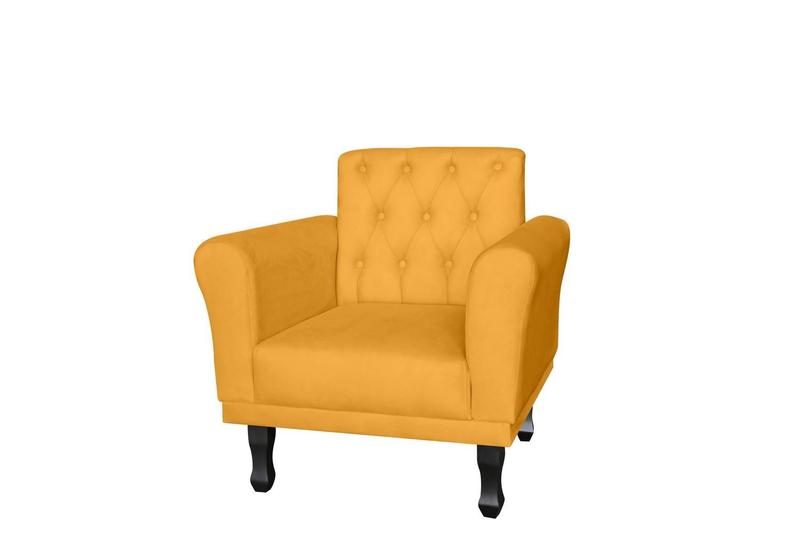 Imagem de Kit 2 Poltronas Decorativa Classic Suede Amarelo Pés Madeira Mz Decor