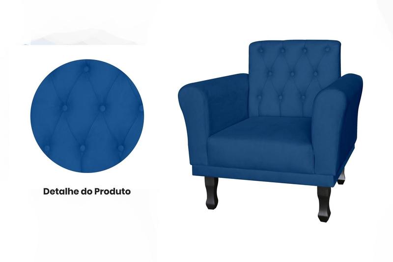 Imagem de Kit 2 Poltronas Decorativa Classic Suede Azul Marinho Pés Madeira Ms Decor