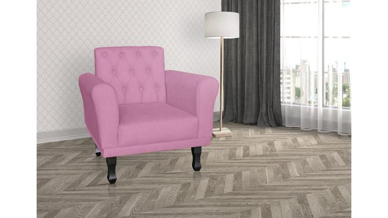 Imagem de Kit 2 Poltronas Decorativa Classic Suede Rosa Pés Madeira Mz Decor