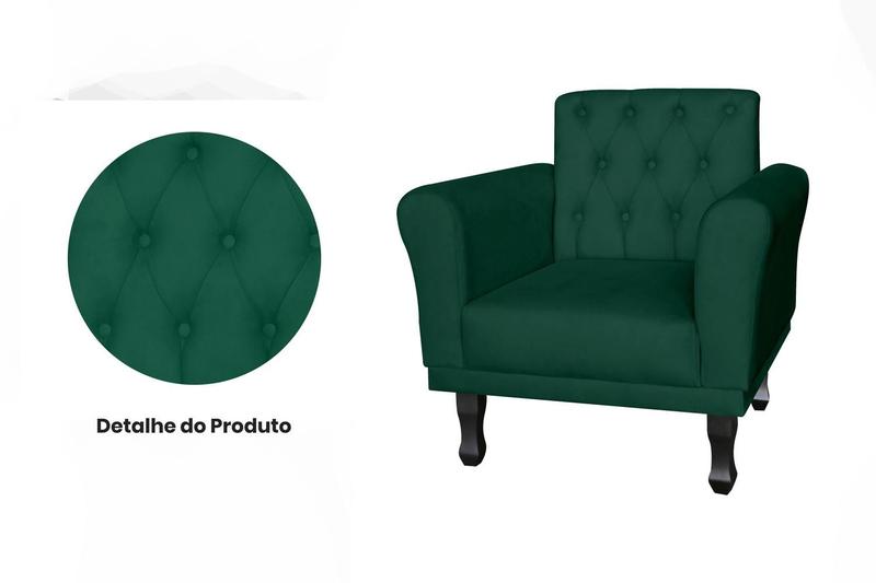 Imagem de Kit 2 Poltronas Decorativa Classic Suede Verde Pés Madeira Ms Decor