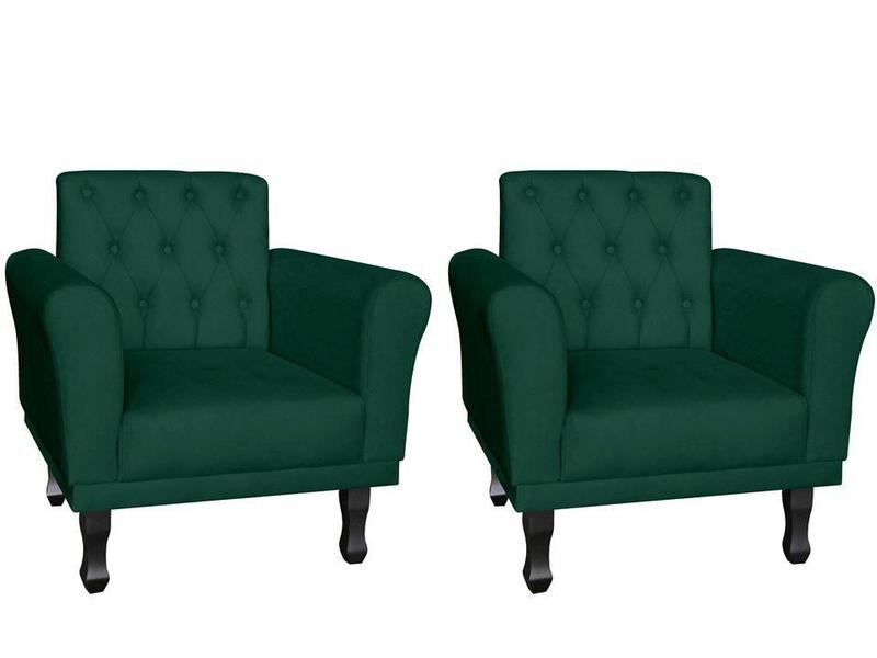 Imagem de Kit 2 Poltronas Decorativa Classic Suede Verde Pés Madeira Ms Decor