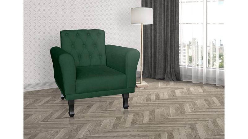 Imagem de Kit 2 Poltronas Decorativa Classic Suede Verde Pés Madeira Mz Decor