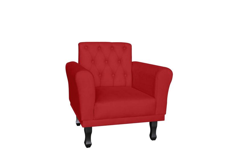 Imagem de Kit 2 Poltronas Decorativa Classic Suede Vermelho Pés Madeira Ms Decor