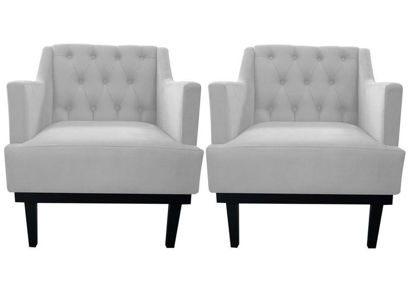 Imagem de Kit 2 Poltronas Decorativa Clássica Capitonê Couro Branco Pés Madeira Mz Decor