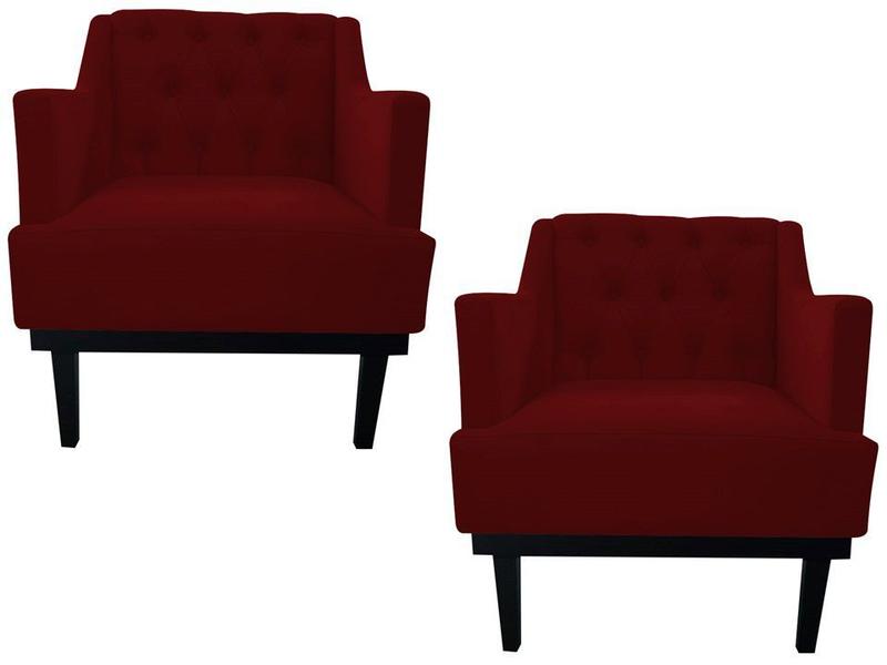 Imagem de Kit 2 Poltronas Decorativa Clássica Capitonê Suede Marsala Pés Madeira Ms Decor