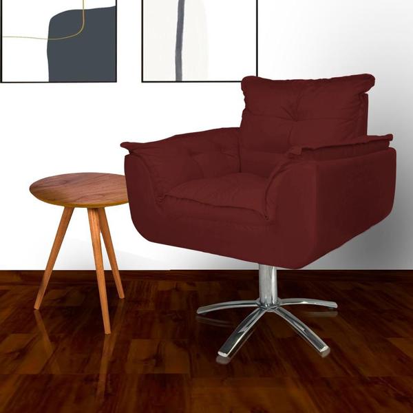 Imagem de Kit 2 Poltronas Decorativa Clínica Com Base Giratória de Metal Opala Suede Vermelho Bordo - LM DECOR