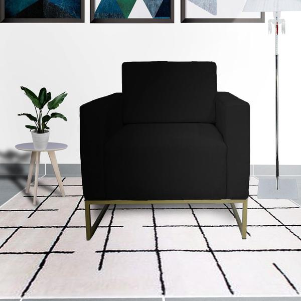 Imagem de Kit 2 Poltronas Decorativa Com Base de Ferro Sala de Espera Grazi Suede Preto - DL DECOR