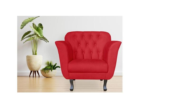 Imagem de Kit 2 Poltronas Decorativa Dália Couro Vermelho Pés Madeira Ms Decor