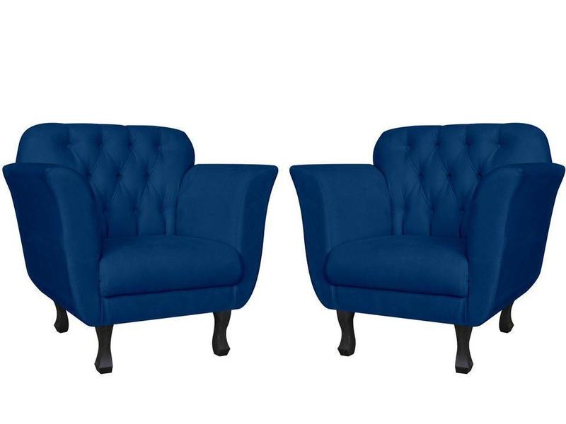 Imagem de Kit 2 Poltronas Decorativa Dália Suede Azul Marinho Pés Madeira Mz Decor