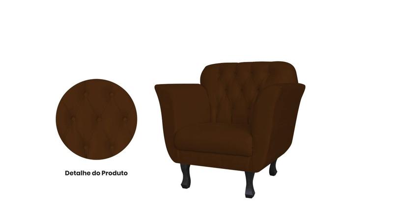 Imagem de Kit 2 Poltronas Decorativa Dália Suede Marrom Pés Madeira Ms Decor