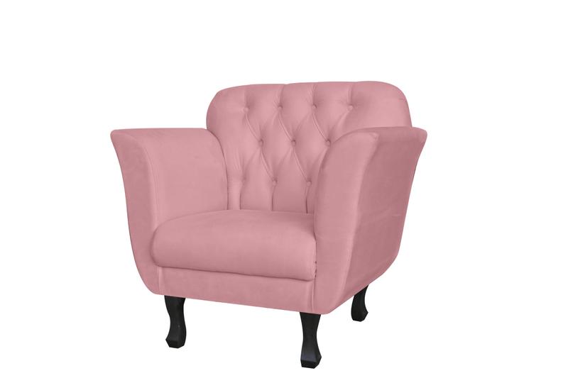 Imagem de Kit 2 Poltronas Decorativa Dália Suede Rosa Bebê Pés Madeira Ms Decor