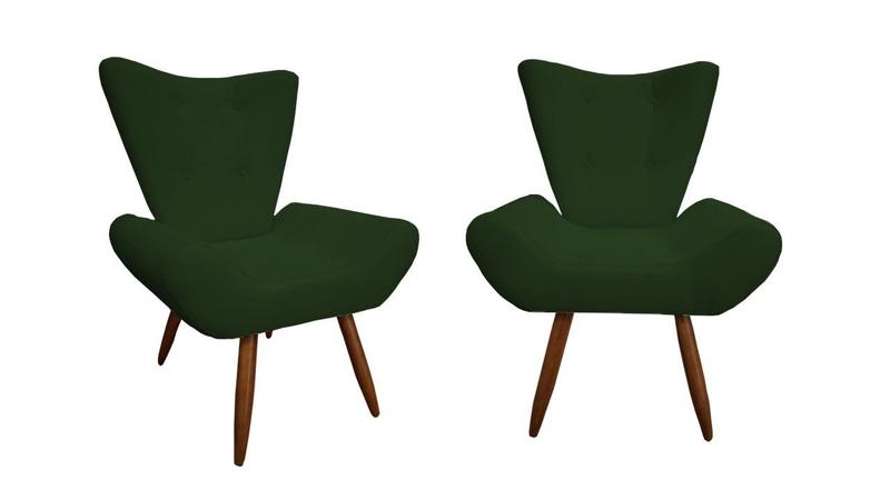 Imagem de Kit 2 Poltronas Decorativa Emilia Suede Verde Pés Madeira Ms Decor